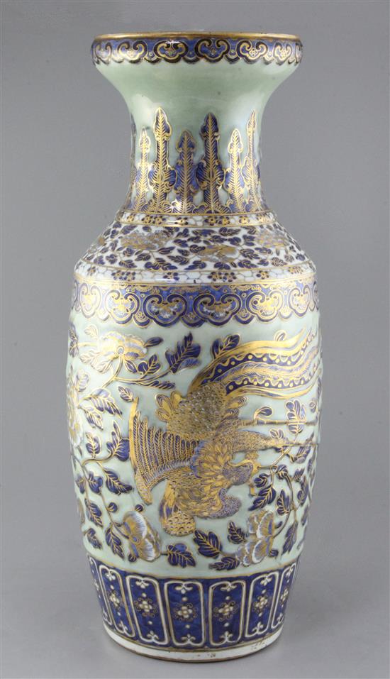 A large Chinese celadon ground baluster vase, mid 19th century, 58.5cm